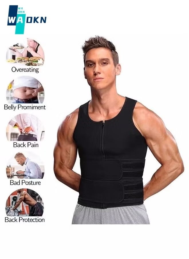 Generic - Men Body Shaper Waist Trainer Belt Your Belly Sweat Vest Slimming Underwear Weight Loss Shirt Fat Burner Workout Tank Tops(L) - Image 1