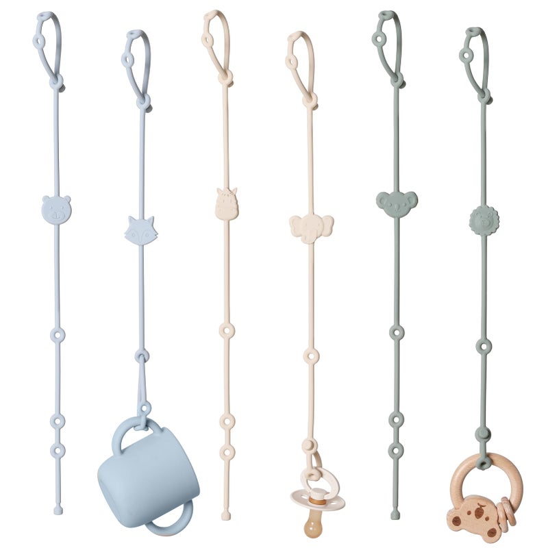ROCCED Toy Straps for Baby 6pcs, Silicone High Chair Toys Straps Stroller Accessories Toddler Bottle Straps Car Seat Toys Baby Travel Essential Silicone Ivory+Sage+Blue - Image 1