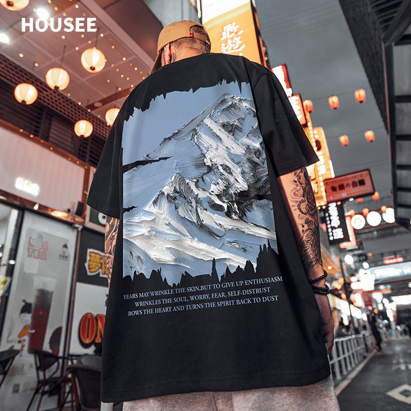 Summer New National Fashion Casual T-shirt Men's Fashionable Instagram Style Short-sleeved Fashionable Brand Loose plus size Half-length Sleeve - Image 1
