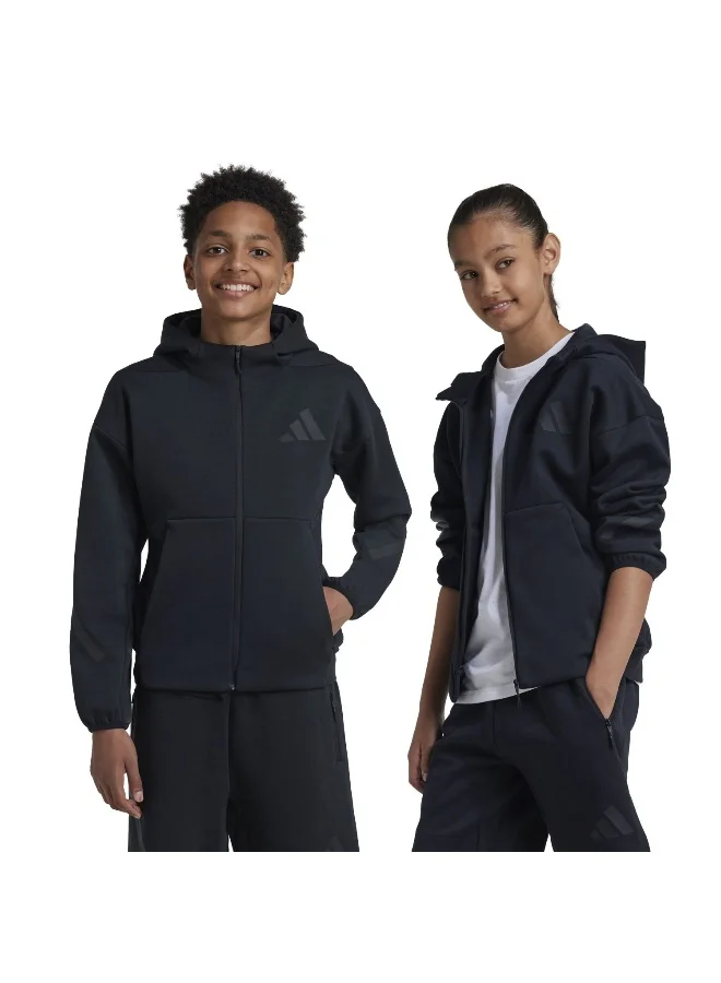 Adidas J Z.N.E.Fz Black Hooded Track Top Track Tops For Kids
