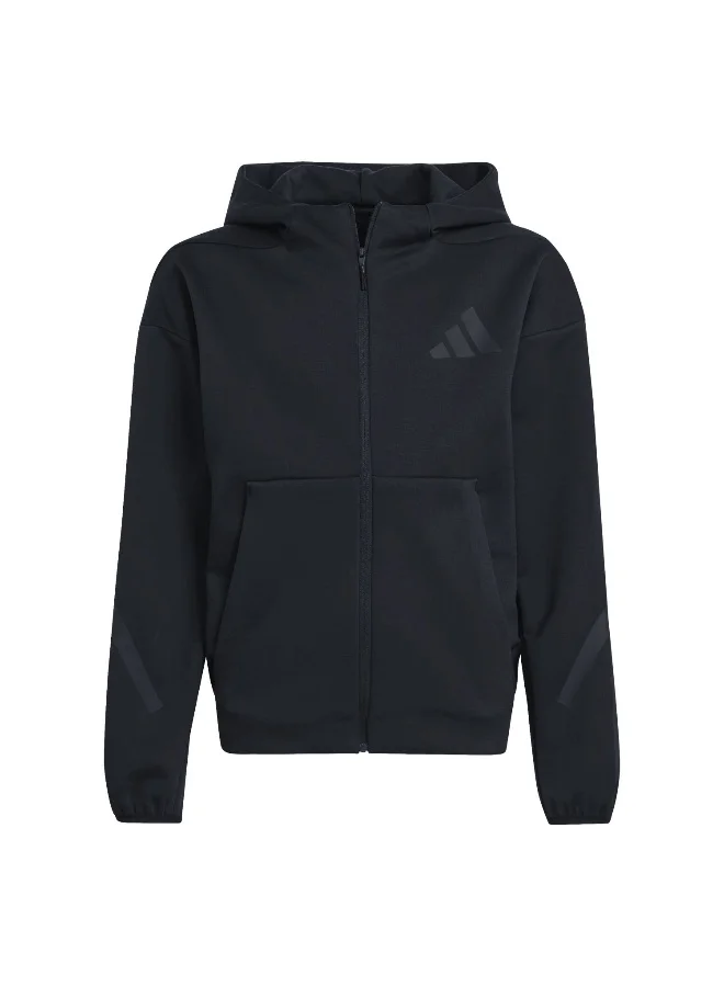 adidas Adidas J Z.N.E.Fz Black Hooded Track Top Track Tops For Kids