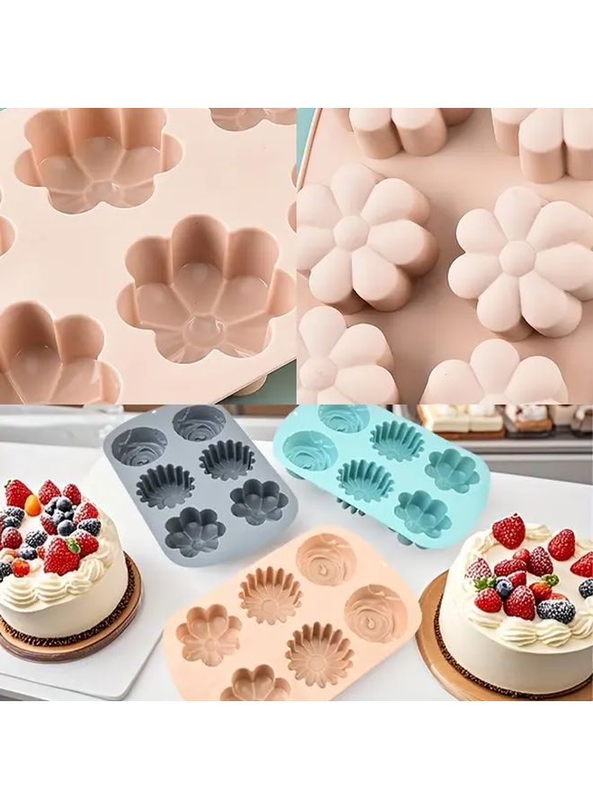Nordic Green 6 Cavity Silicone Cake Mold For Air Fryer Flower Shaped Muffin Pan - Image 2