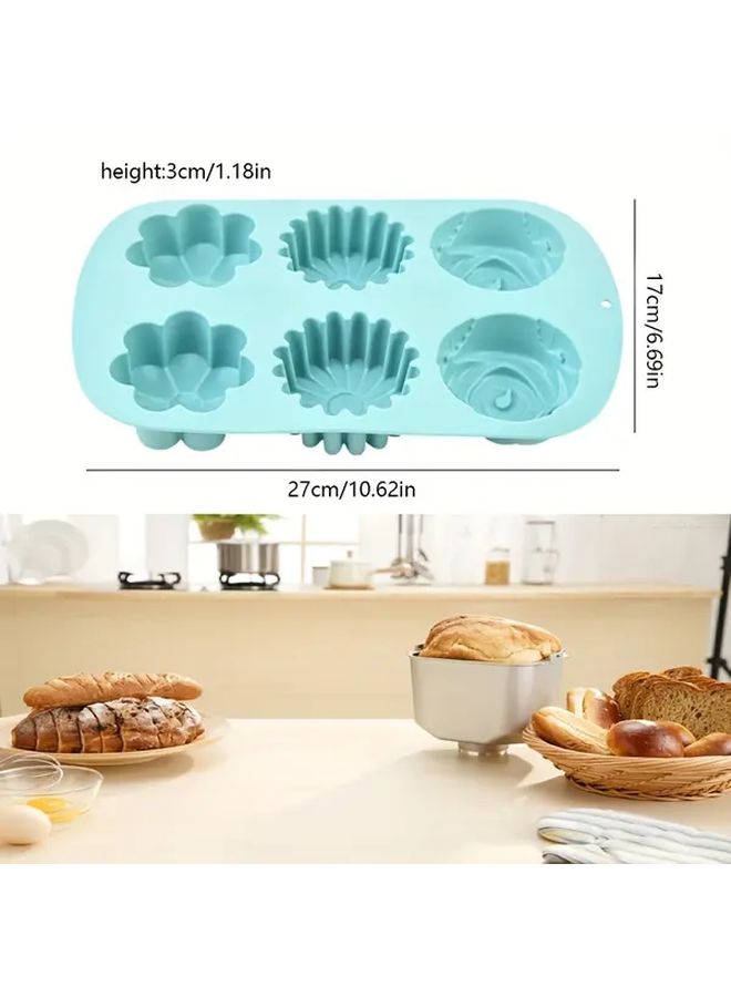 Nordic Green 6 Cavity Silicone Cake Mold For Air Fryer Flower Shaped Muffin Pan - Image 3
