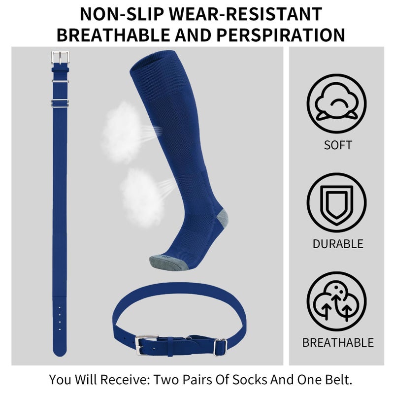 QBK Toddler Baseball Socks And Belt Youth Softball Tee Ball Combo Set for Boy Girl (2 Pairs of Socks & 1 Belt) Royal Blue 5-7T - Image 2