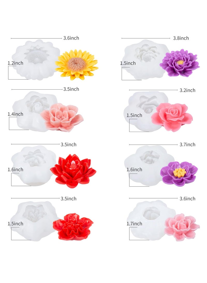 KASTWAVE - 8PCS 3D Flower Silicone Mold Set for Resin and Candle Making - Includes Rose, Peony, and Bloom Designs, Ideal for Fondant, Chocolate, Soap, Epoxy Casting, and Polymer Clay Crafts - Image 1