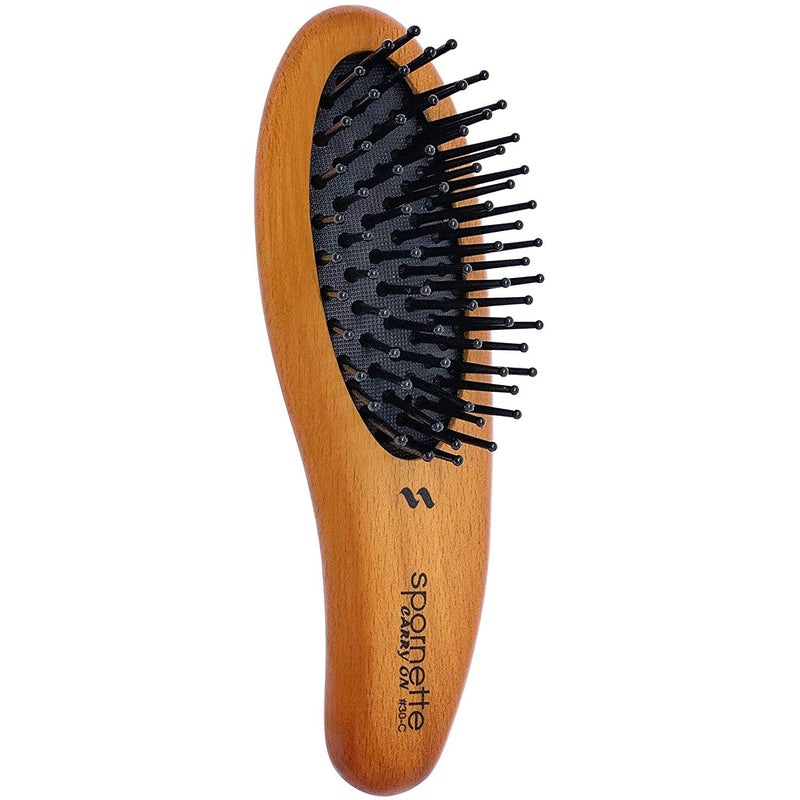 Spornette Carry On Wooden Handle Oval Cushion Mini Hair Brush #30-C Travel Size Brush Fits in Purse or Carry-On Bag for Quick Brush Outs, Detangling, Styling, Smoothing Thick, Normal & Thin Hair - Image 2
