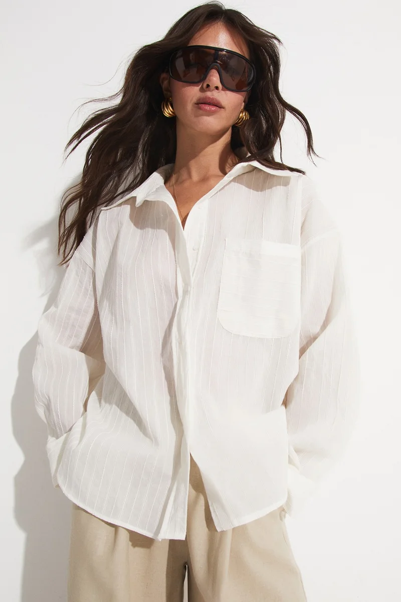 جون Cotton Blend Pocket Detail Shirt