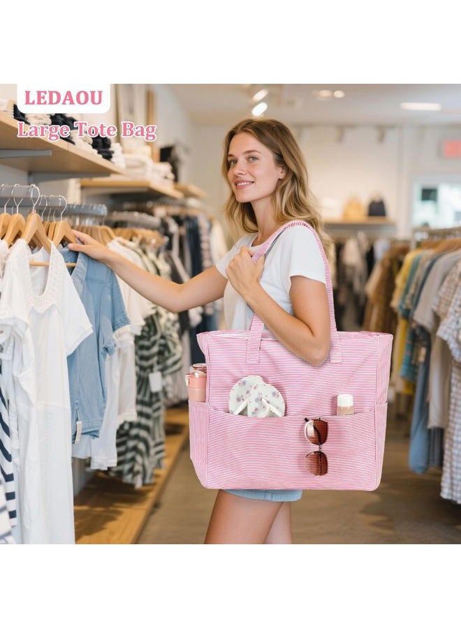 LEDAOU Large Beach Tote Bag Women Waterproof Sandproof Zipper Beach Tote Bag for Pool Gym Grocery Travel with Wet Pocket - Image 4