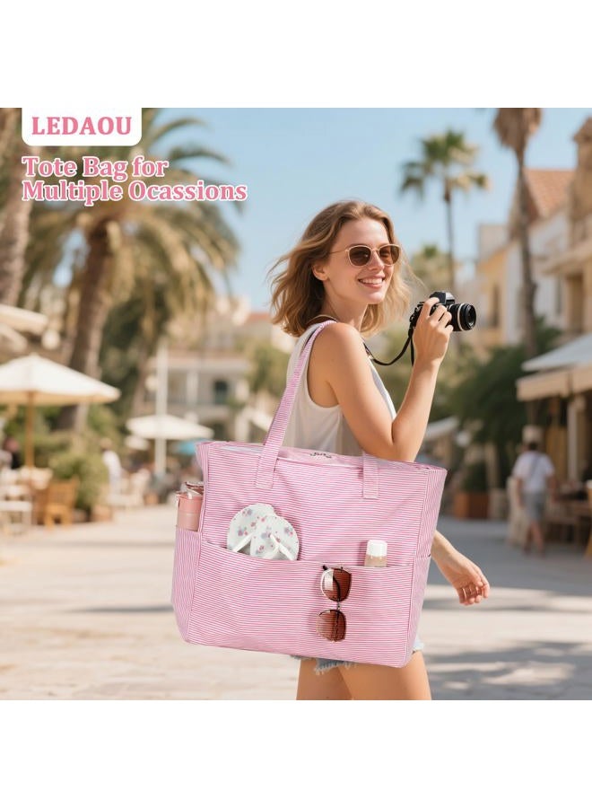 LEDAOU Large Beach Tote Bag Women Waterproof Sandproof Zipper Beach Tote Bag for Pool Gym Grocery Travel with Wet Pocket - Image 3