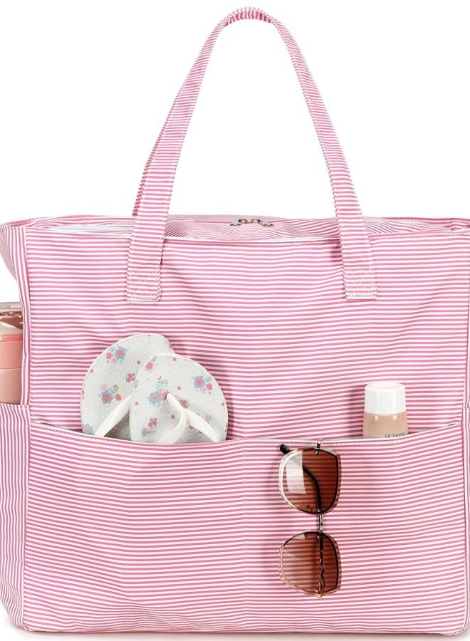 LEDAOU Large Beach Tote Bag Women Waterproof Sandproof Zipper Beach Tote Bag for Pool Gym Grocery Travel with Wet Pocket - Image 1
