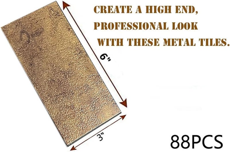 weimeisc 32-Piece Peel and Stick Backsplash Tile, PVC Aluminum Brushed Metal Silver Self Adhesive Tile for Kitchen, Bathroom ，Laundry Room, Fireplace, Stair Riser Decal (Copper+Relief, 88) - Image 2
