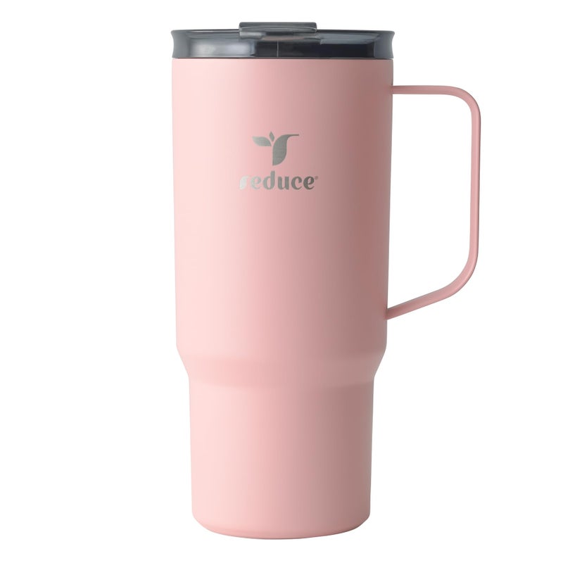 REDUCE 24 oz Hot1 Vacuum Insulated Mug for Hot Tea Coffee and Other Hot Drinks With FloMotion Lid and Handle SingleServe and Cupholder Friendly Keeps Drinks Hot for up to 8 Hrs Pink Salt