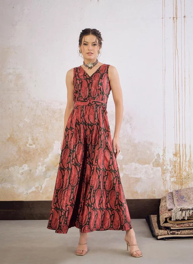SASSAFRAS Paisley Print Wide Leg Jumpsuit