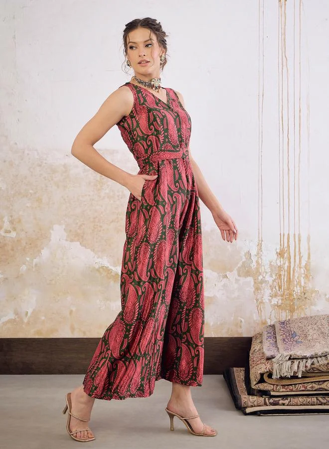 SASSAFRAS Paisley Print Wide Leg Jumpsuit