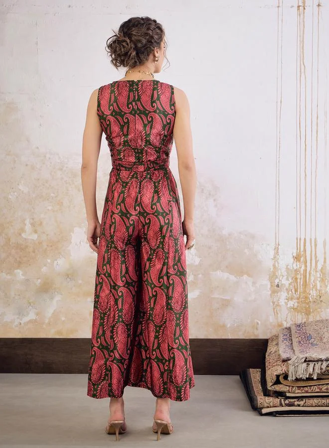 SASSAFRAS Paisley Print Wide Leg Jumpsuit