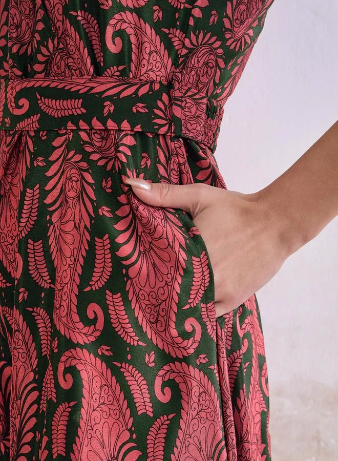 SASSAFRAS Paisley Print Wide Leg Jumpsuit