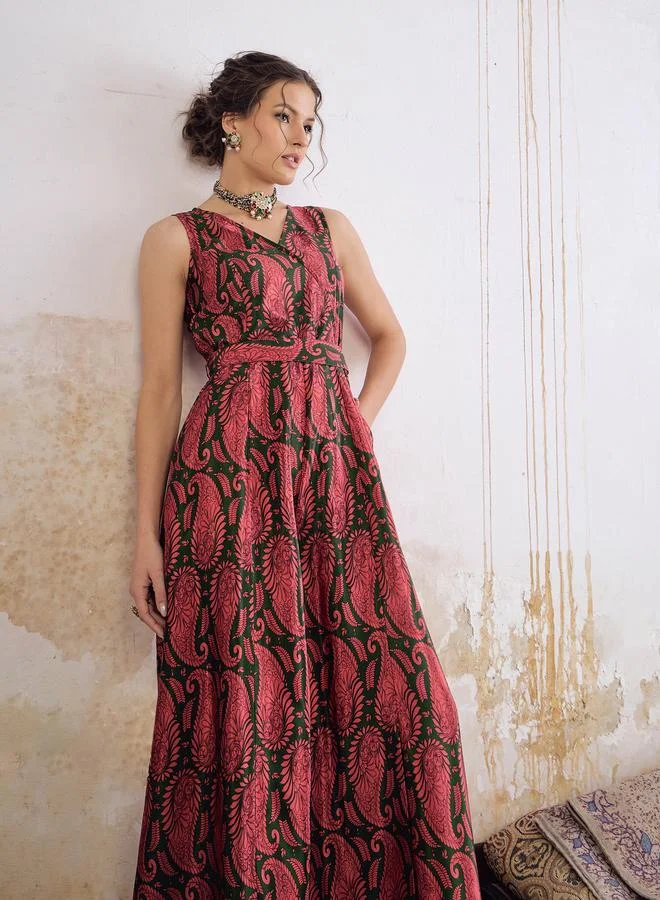 SASSAFRAS Paisley Print Wide Leg Jumpsuit