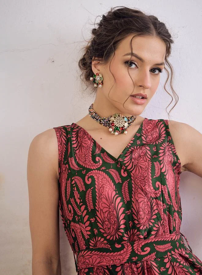 SASSAFRAS Paisley Print Wide Leg Jumpsuit