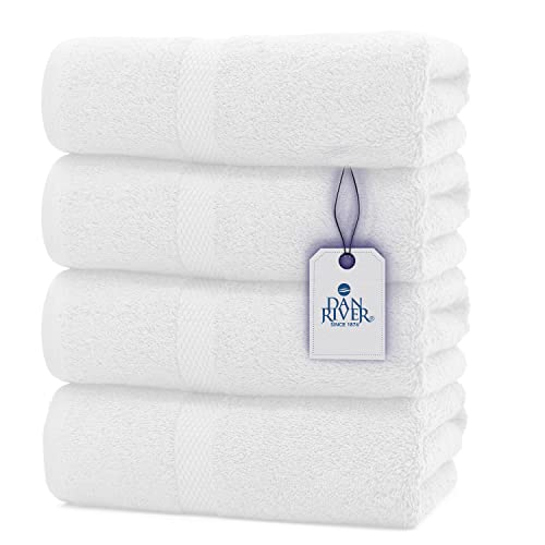 DAN RIVER 100 Ring Spun Cotton Premium Bath Towels 27x54 inches Pack of 4 White 550 GSM  Soft Lightweight Highly Absorbent Towels for Bathroom Spa Gym Perfect for Daily use