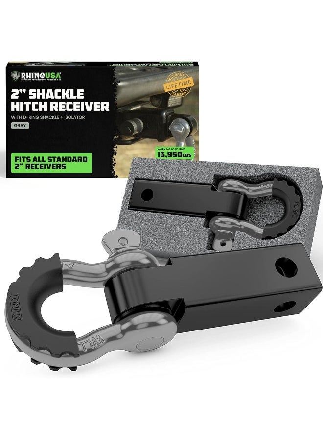 Rhino USA Shackle Hitch Receiver (Fits 2" Receivers) Best Towing Accessories For Trucks, Jeep, Toyota & More - Connect Your Rhino Tow Strap For Vehicle Recovery, Mounts To 2" Receiver Hitches (Gray) - Image 1