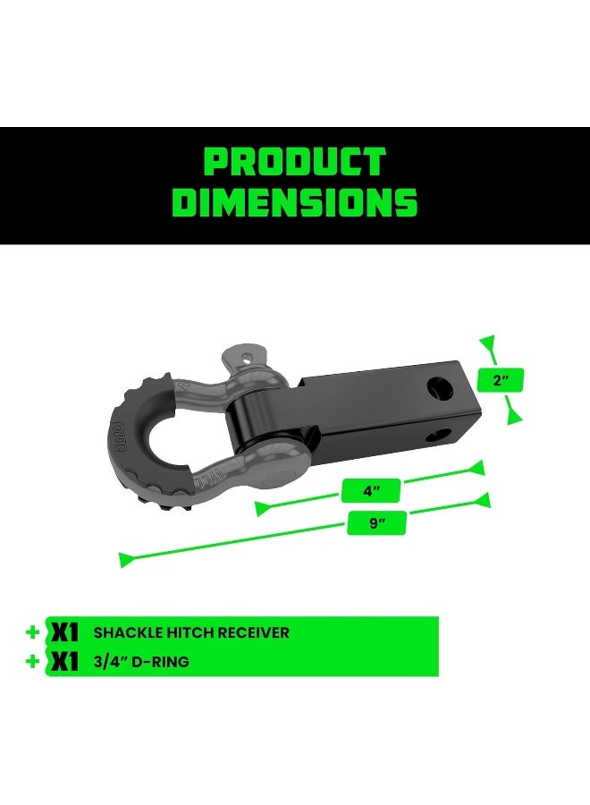 Rhino USA Shackle Hitch Receiver (Fits 2" Receivers) Best Towing Accessories For Trucks, Jeep, Toyota & More - Connect Your Rhino Tow Strap For Vehicle Recovery, Mounts To 2" Receiver Hitches (Gray) - Image 5