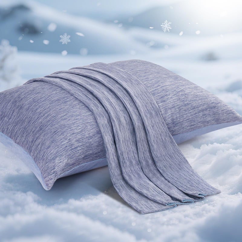 Elegear Cooling Pillow Cases for Hot Sleepers Japanese QMax 05 Cooling Pillowcases Both SidesCoolingCotton Breathable Soft Pillowcase for Hair and Skin Set of 2Blue Standard 20 x 26