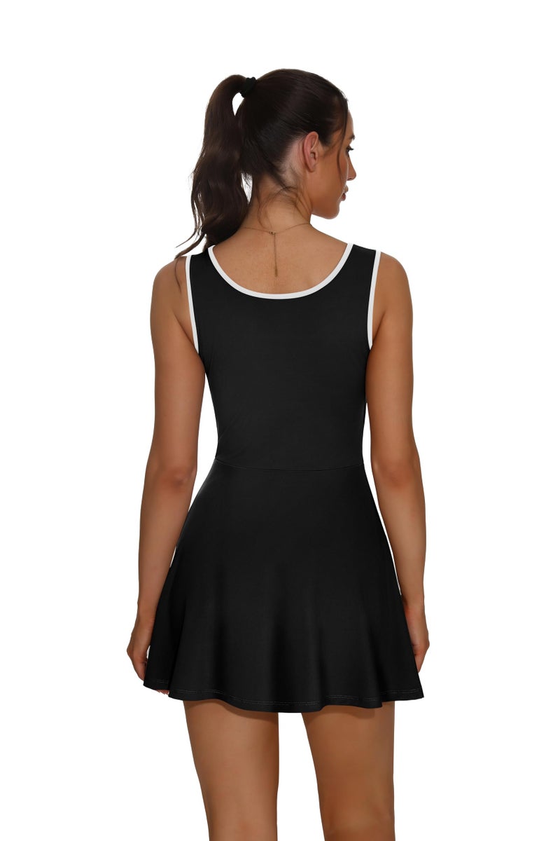 NIASHOT Athletic Dress for Women Summer Tennis Golf Bodycon Mini Dresses Shorts Underneath Workout Outfits Spring Skort Graduation Romper Travel Vacation Sleeveless Pocket Active Wear Black M - Image 5