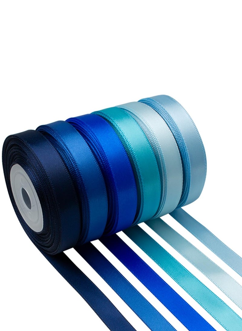 Bukela 6pcs Blue Satin Ribbon 3/8 Inch 60Yds Navy Blue Royal Blue Light Blue Ribbon Assorted Solid Color Thin Double Faced Satin Ribbon for Flower Bouquet Wedding Invitation Crafts Gift Wrapping Hair Bows - Image 1