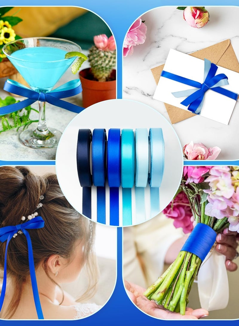 Bukela 6pcs Blue Satin Ribbon 3/8 Inch 60Yds Navy Blue Royal Blue Light Blue Ribbon Assorted Solid Color Thin Double Faced Satin Ribbon for Flower Bouquet Wedding Invitation Crafts Gift Wrapping Hair Bows - Image 4