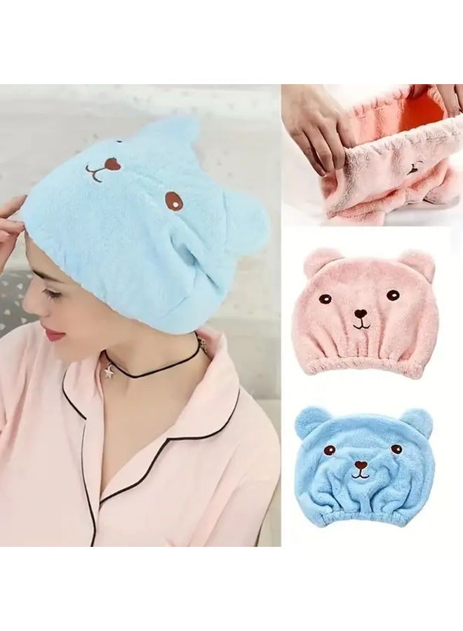 Microfiber Hair Towel Wrap For Women With Cute Bear Ears Design Pink Lightweight Quick Dry For Curly Long Thick Wet Hair After Shower - Image 1