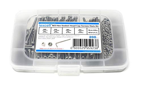 iExcell 200 Pcs M3 x 20/25/30/35 mm Stainless Steel 304 Hex Socket Head Cap Screws Bolts Nuts Assortment Kit - Image 5