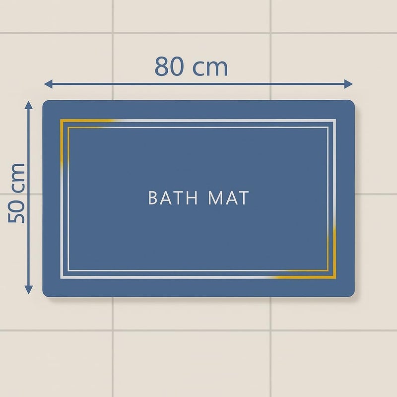 Non-Slip Bathroom Bath Mat – Quick Dry Water Absorbent Toilet Floor Mat for Shower, Bathtub, and Toilet Area – Soft & Durable (Blue/Gold). - Image 2