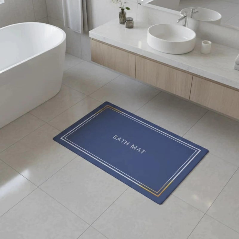 Non-Slip Bathroom Bath Mat – Quick Dry Water Absorbent Toilet Floor Mat for Shower, Bathtub, and Toilet Area – Soft & Durable (Blue/Gold). - Image 1