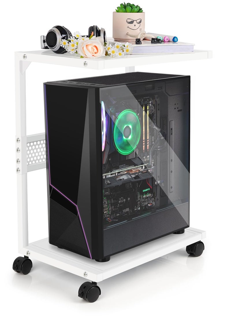 Bfttlity PC Stand Computer Tower Stand 2-Tier Metal CPU Holder with Locking Caster Wheels Suitable for Most PC (S,White) - Image 1