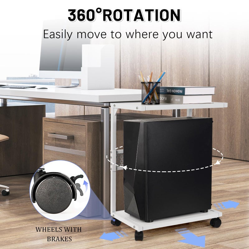 Bfttlity PC Stand Computer Tower Stand 2-Tier Metal CPU Holder with Locking Caster Wheels Suitable for Most PC (S,White) - Image 3