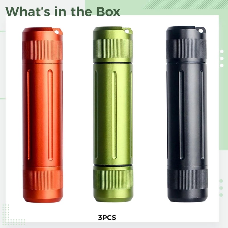 3 Pcs CNC Metal Waterproof Jar, Full Metal Shell Container for Outdoor Survival Gear, with Threaded Joint and Rubber Loop Seal, Pill Bottle with Keychain, Black, Orange, Green - Image 5