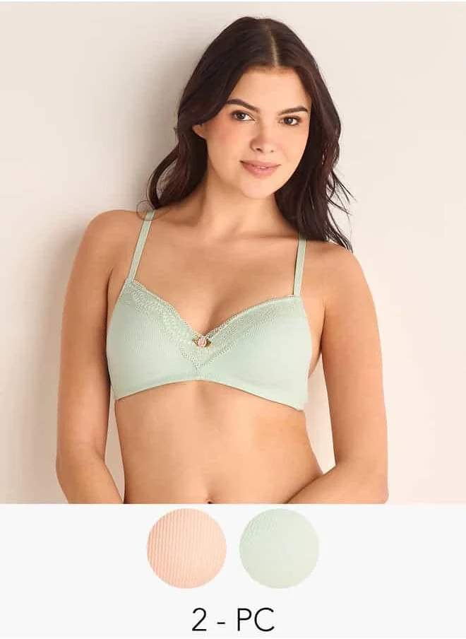 فاف Set of 2 - Lace Detail Bra with Hook and Eye Closure