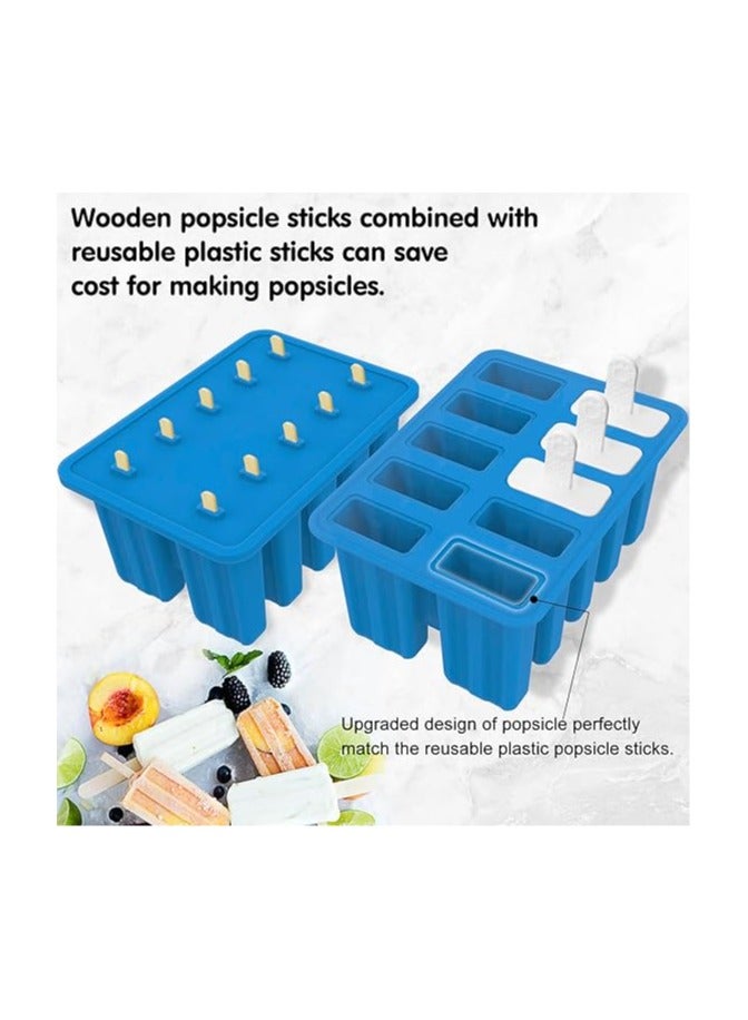 Homemade Popsicle Molds Shapes, 10PCS Silicone Ice Pop Maker Non-BPA, with 50 Sticks, 50 Bags, 10 Reusable Sticks, Funnel, Brush and Ice Pop Recipes - Image 3