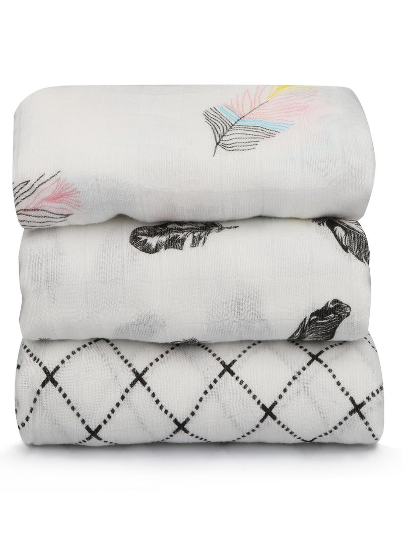 HomarKet Pack Of 3 Baby Swaddle Blanket,New Born Baby Clothes, Large Premium Knit Baby Burp Cloth Muslin Baby Blankets  - Image 1