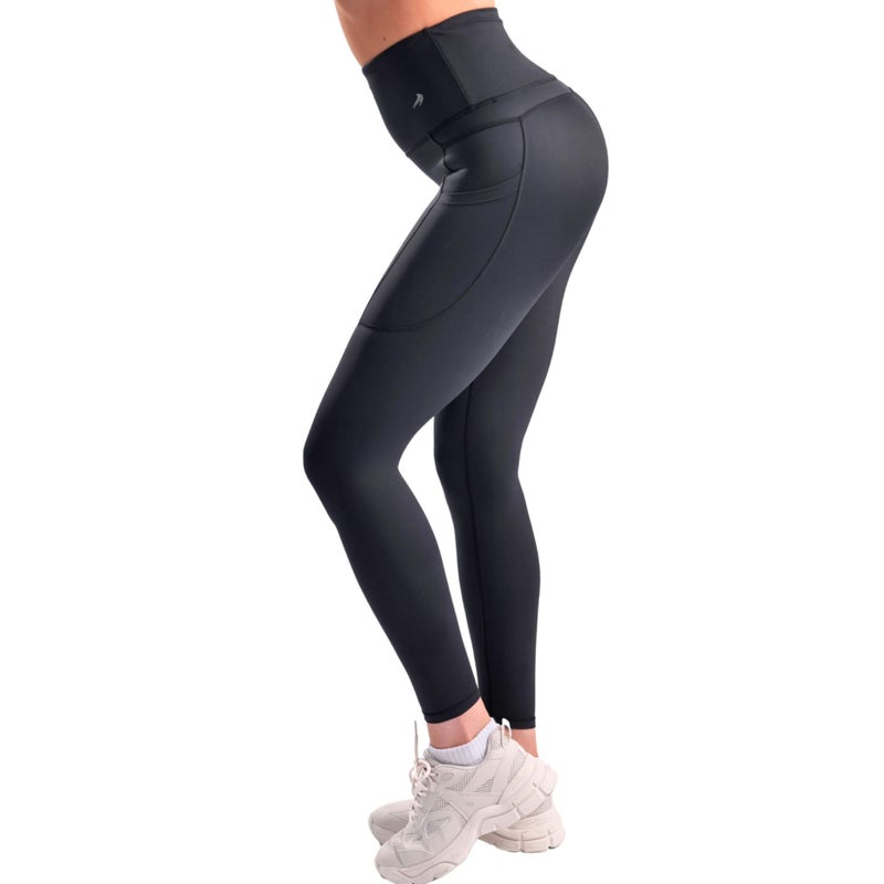 CompressionZ Compression Leggings for Women Waisted Performance Tummy Control Gym Pilates Travel Yoga Workout Pants Super High Waist WPockets Black Medium - Image 2