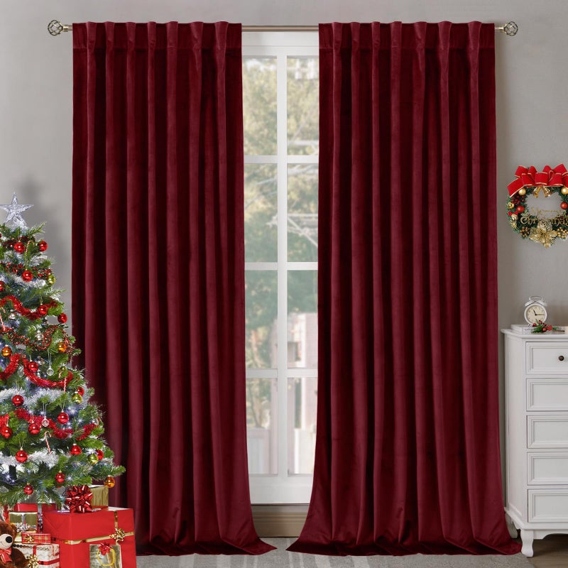 BGment Red Velvet Blackout Curtains for Living Room 84 inches Long Thermal Insulated Curtains Noise Reduce Back Tab and Rod Pocket Luxury Panels for Bedroom 2 Panels 60 x 84 Inch
