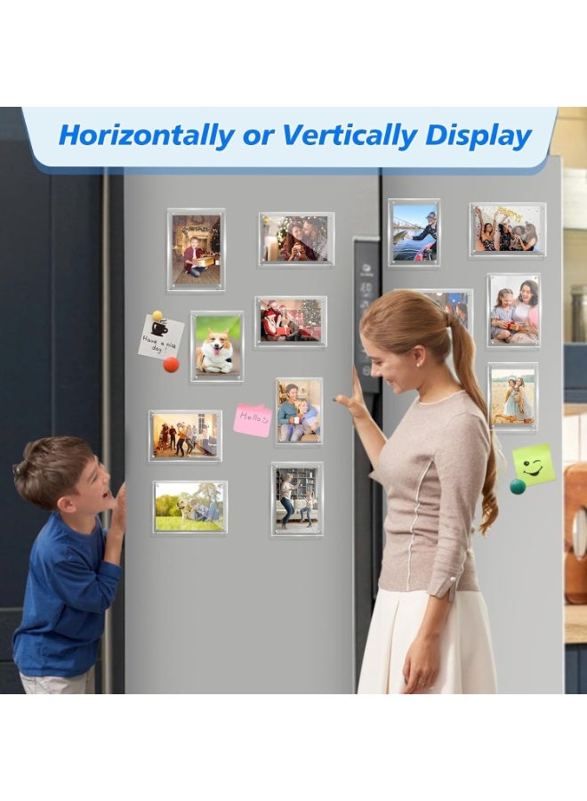 SYOSI 12Pcs Magnetic Picture Frames, 4x6 Clear Acrylic Photo Frames for Fridge and Locker, Desktop Photo Display for Refrigerator, Home, Office, School, Strong Magnetic Backing, Transparent - Image 2
