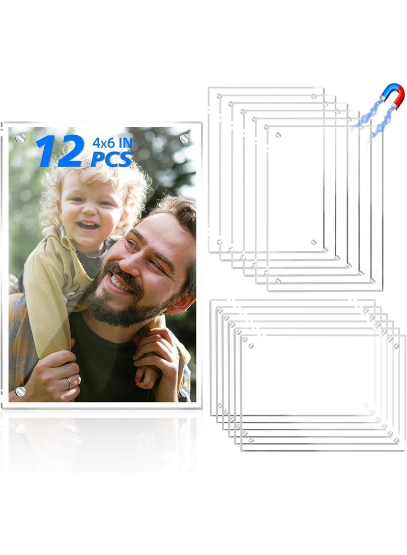 SYOSI 12Pcs Magnetic Picture Frames, 4x6 Clear Acrylic Photo Frames for Fridge and Locker, Desktop Photo Display for Refrigerator, Home, Office, School, Strong Magnetic Backing, Transparent - Image 1
