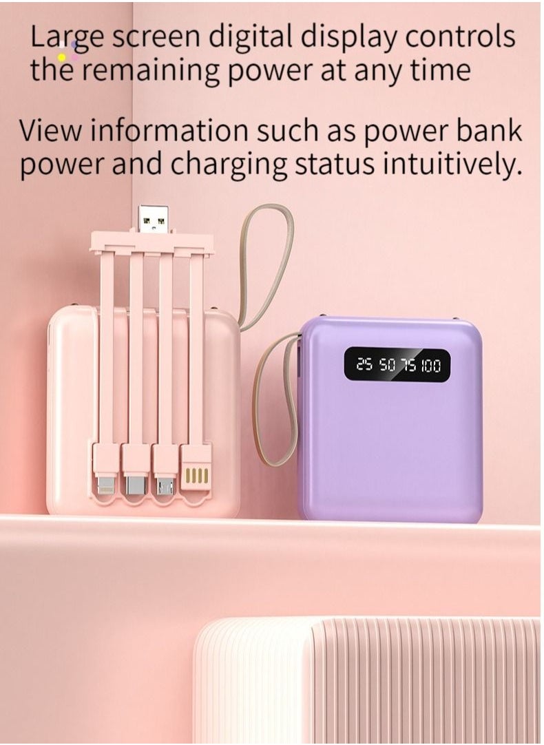 Large-capacity portable digital display charging treasure comes with a charging line 10000 mm mobile phone tablet universal mini mobile power digital display large screen purple - Image 4