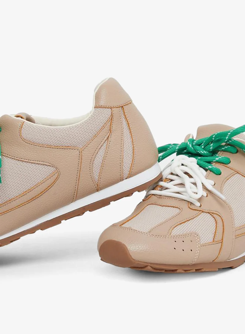 Styli Active Beige Beige Panelled Lace Up Sneakers for Women | Best Price UAE