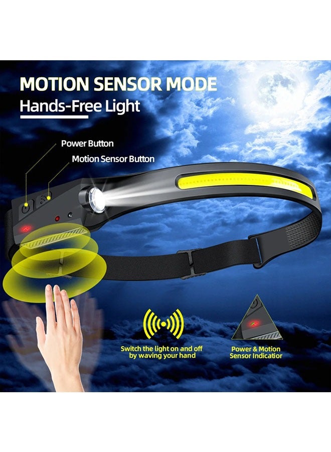 Led Headlamp 230° Illumination Rechargeable Cob Camping Headlamp Headlight With Motion Sensor, Lightweight And Weatherproof ,5 Light Source Head Lamp Flashlight Waterproof & Lightweight for Camping - Image 2