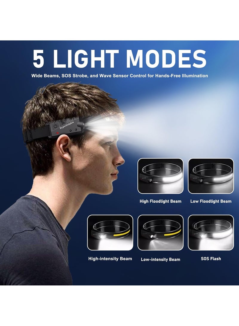 Led Headlamp 230° Illumination Rechargeable Cob Camping Headlamp Headlight With Motion Sensor, Lightweight And Weatherproof ,5 Light Source Head Lamp Flashlight Waterproof & Lightweight for Camping - Image 3