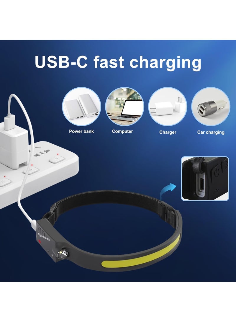 Led Headlamp 230° Illumination Rechargeable Cob Camping Headlamp Headlight With Motion Sensor, Lightweight And Weatherproof ,5 Light Source Head Lamp Flashlight Waterproof & Lightweight for Camping - Image 4