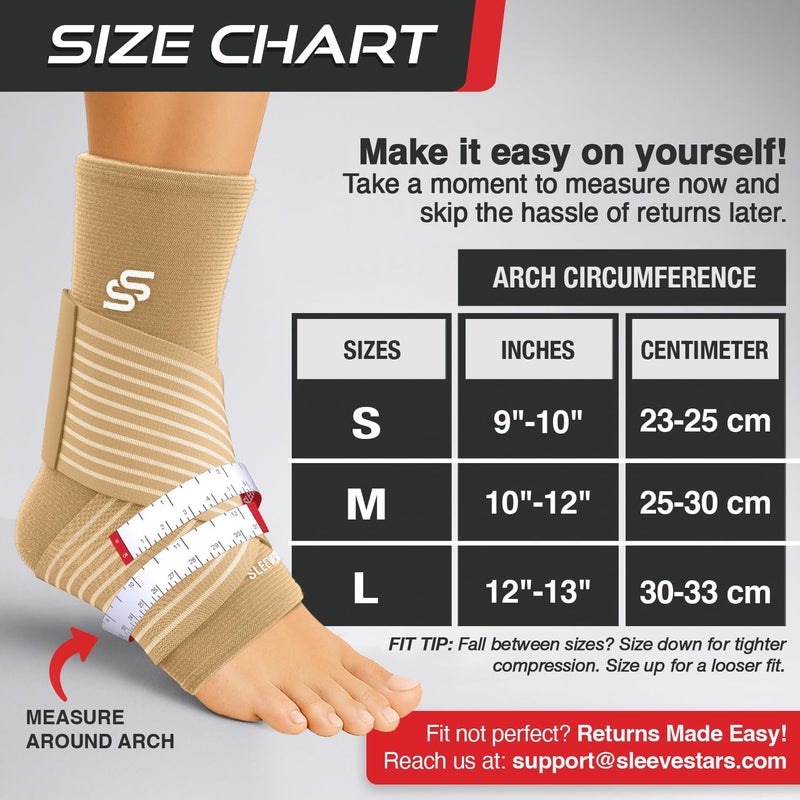 Sleeve Stars Ankle Brace for Men and Women - Compression Sleeve for Sprained Ankle and Plantar Fasciitis Relief with Adjustable Strap (Medium, Beige) - Image 5