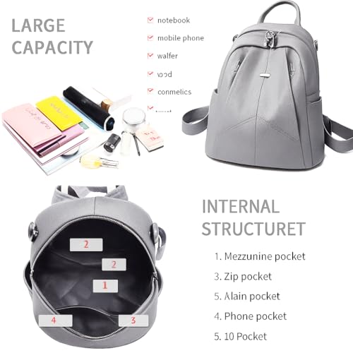 MUCHOVA Women Casual Travel Bags Stylish Medium Lightweight Backpack for Girls Fashion Multipurpose Shoulder Backpack (Grey) - Image 4